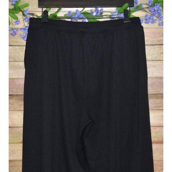 Modern Works Ladies L Black Ribbed Casual Pull On Pants Pockets Wide Leg Comfy - Picture 4 of 7